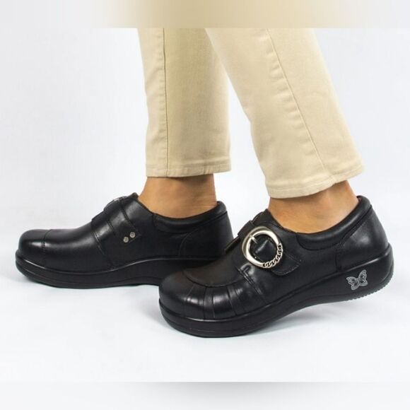 Alegria Khloe Black Leather Velcro Buckle Clogs 40 - Picture 2 of 10